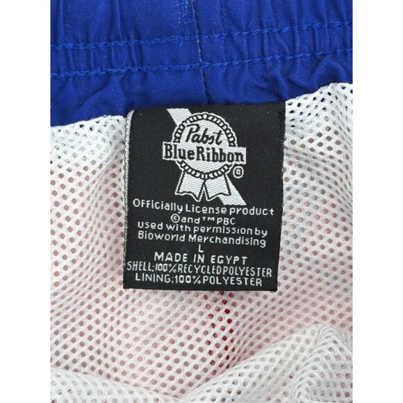 Pabst Blue Ribbon Size L Red Blue Swim Shorts Mens Recycled Polyester NWT - Picture 3 of 6